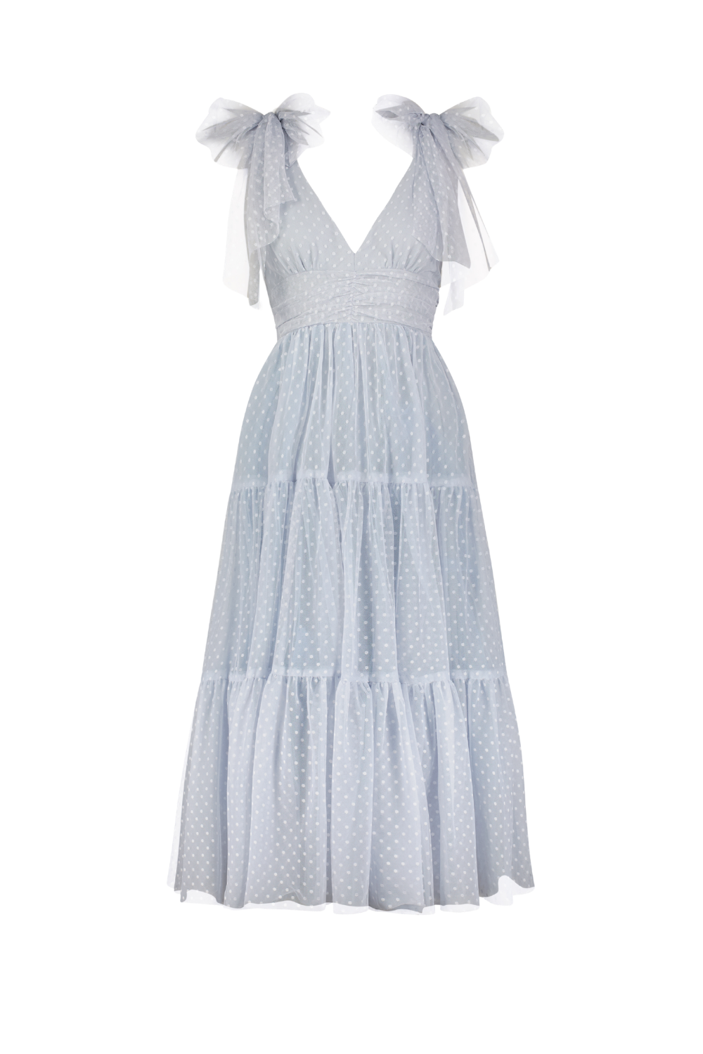 chic size inclusive model wearing JessaKae Jeanne Dress Dusty Blue Dresses