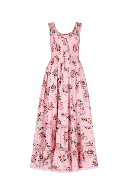 chic size inclusive model wearing JessaKae Juliette Floral Bow Maxi Dress - Pink