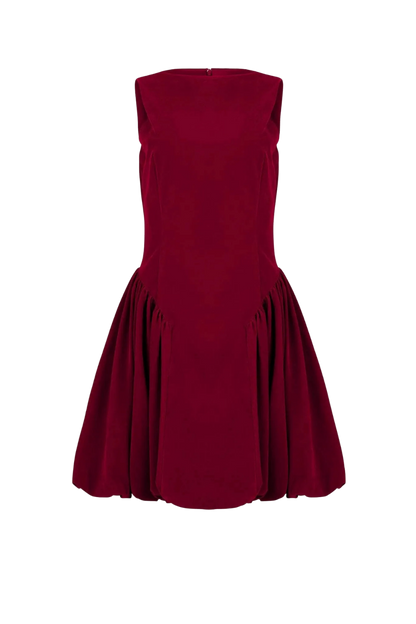 chic size inclusive model wearing JessaKae Scarlett Mini Velvet Drop Waist Dress - Red Dresses