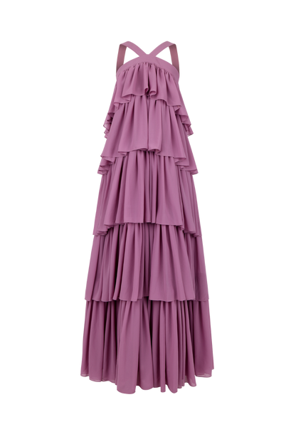 Cleo Dress in dusty mauve, ghost mannequin front view