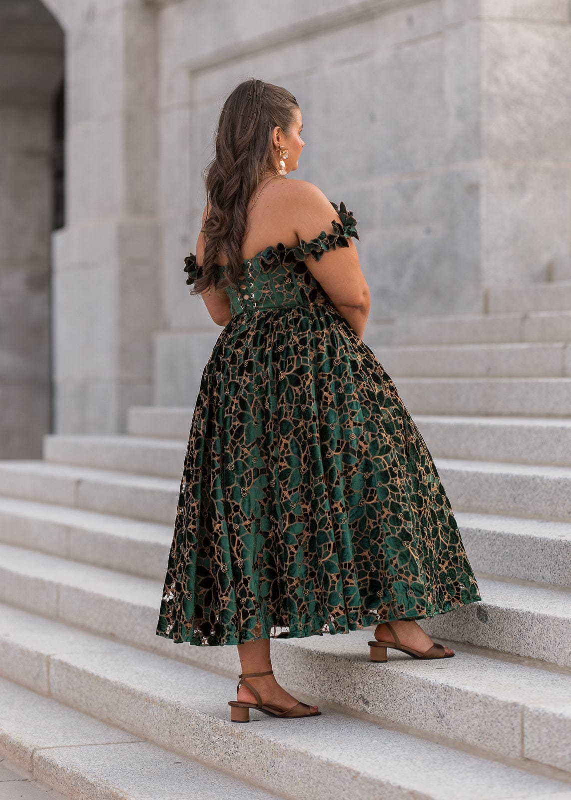 chic size inclusive model wearing JessaKae Melena Dress