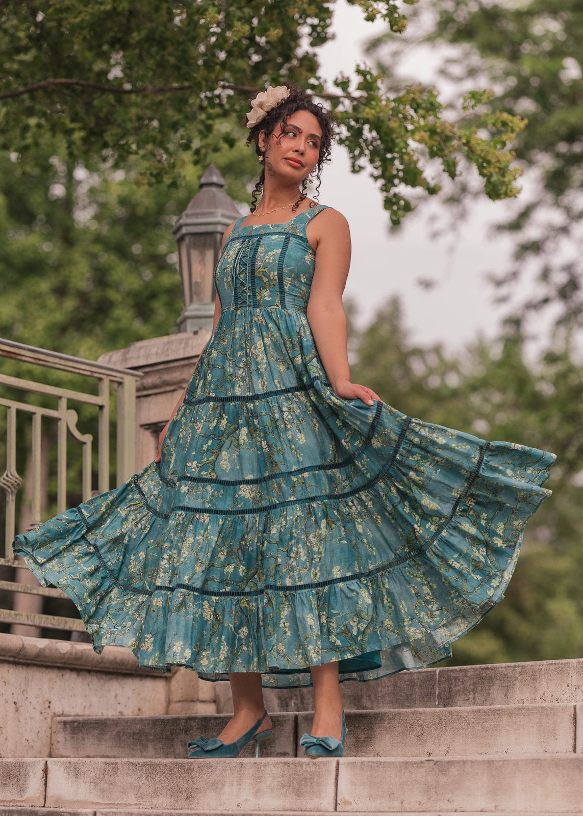 chic size inclusive model wearing JessaKae Van Gogh Dress